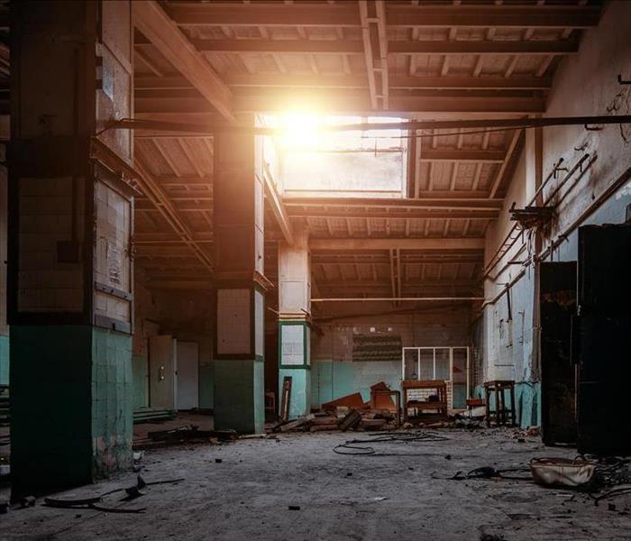 Old broken empty abandoned industrial building interior 